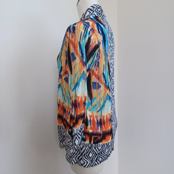Chicos Cardigan Multi Color Aztec Open Front Animal Print Womens Medium - Picture 7 of 15